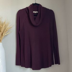 LOFT Women's Burgandy Long Sleeve Cowlneck Sweater - Size L